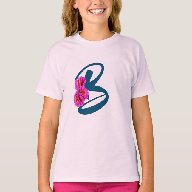 Zinnia Blume Monogramm Initial B T-Shirt (Vorderseite)