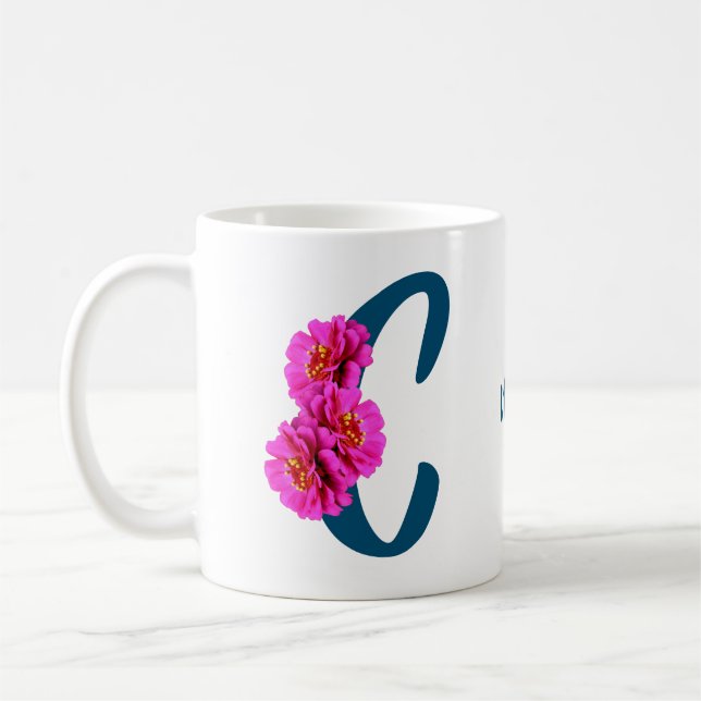 Zinnia Blume Monogramm Initial C Ihr Name Kaffeetasse (Links)