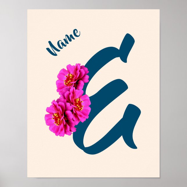 Zinnia Blume Monogramm Initial E Ihr Name Poster (Vorne)