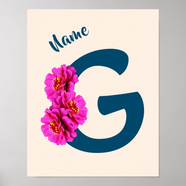 Zinnia Blume Monogramm Initial G Ihr Name Poster (Vorne)
