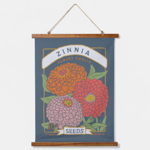 Zinnia Blume Seed Packet (weiche Marine) Wandteppich Mit Holzrahmen