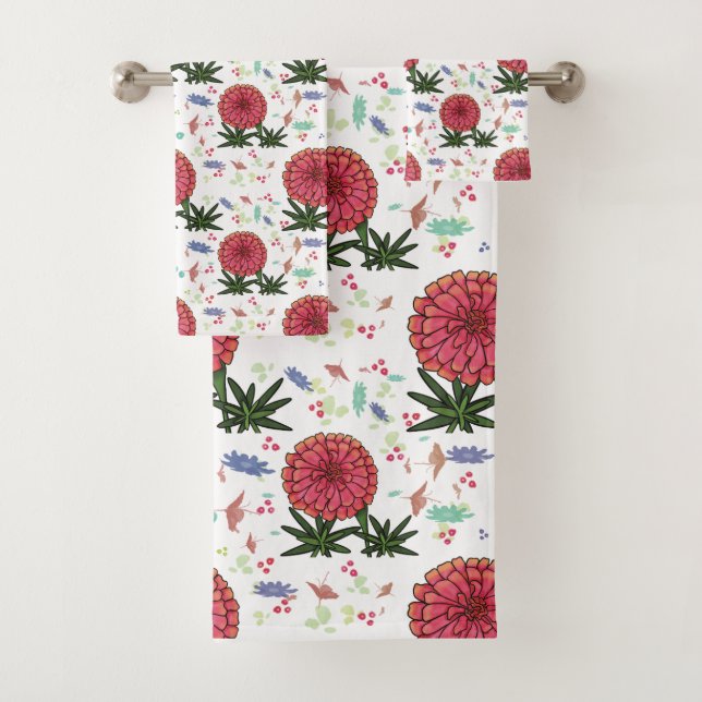 Zinnia-Blumenmuster Badhandtuch Set (Insitu)