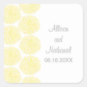 Zinnia Border Wedding Stickers, gelb Quadratischer Aufkleber