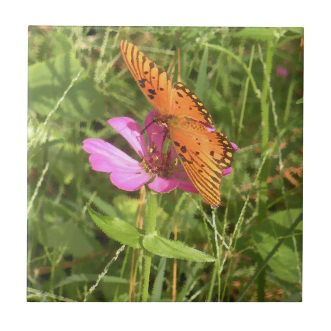 Zinnia & Butterfly Tile Fliese (Vorderseite)