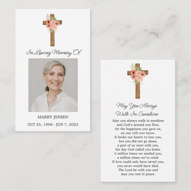 Zinnia Cross Memorial Photo Funeral Prayer Card Visitenkarte (Vorne/Hinten)