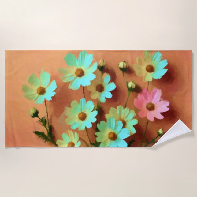 Zinnia Elegans Vibrannt Botanisch Strandtuch (Vorderseite)