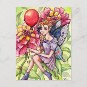 Zinnia Fairy mit Red Balloon Postkarte