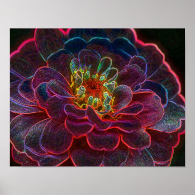 Zinnia Fantasy Abstrakte Blume Art Poster (Vorne)
