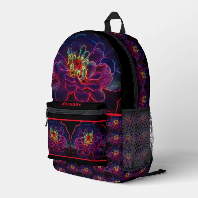 Zinnia Fantasy Abstrakte Blume Personalisiert Bedruckter Rucksack (Rückseitige Ecke Rechts)