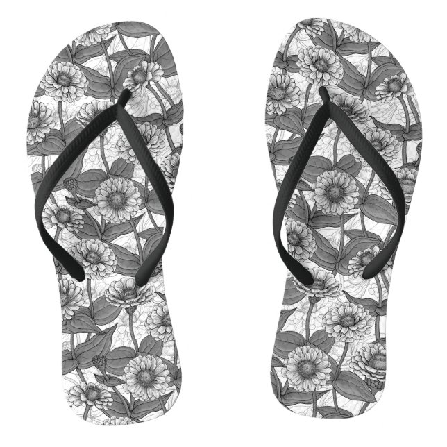 Zinnia, Monochom auf weiß Flip Flops (Fußbett)