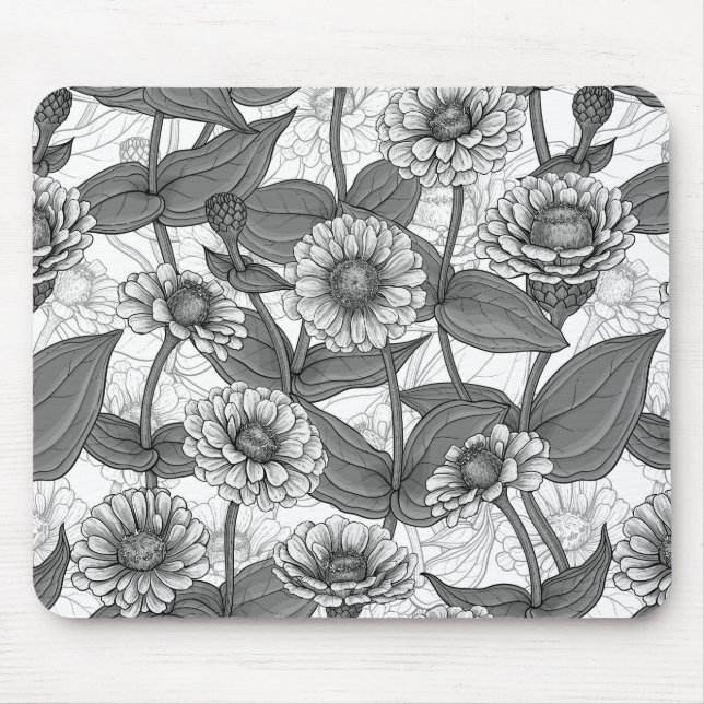 Zinnia, Monochom auf weiß Mousepad (Vorne)