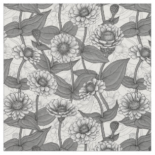Zinnia, Monochom auf weiß Stoff