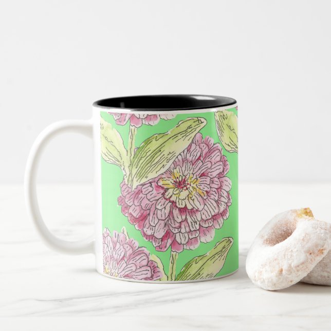 Zinnia Muster auf einer Tasse (Mit Donut)
