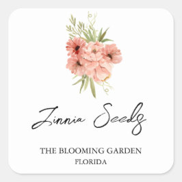 Zinnia-Saateetikett Quadratischer Aufkleber