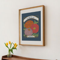 Zinnia Seed Packet Poster (Soft Navy)