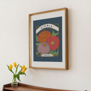 Zinnia Seed Packet Poster (Soft Navy)