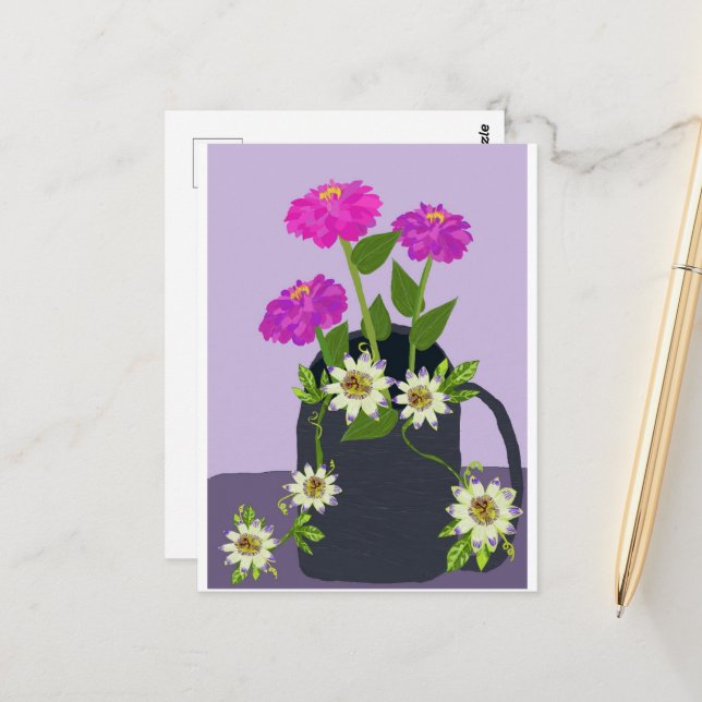 Zinnia und Passion Blume Postkarte (Vorderseite/Rückseite Beispiel)