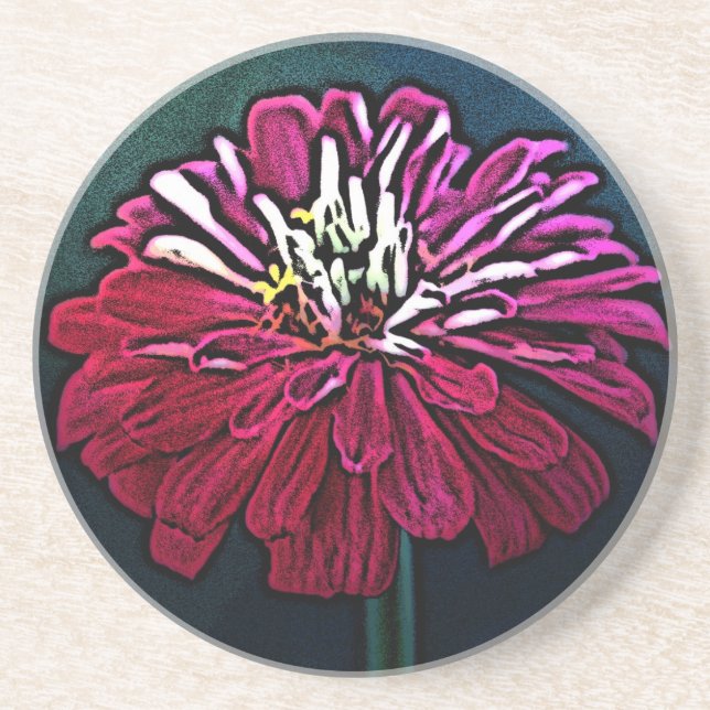 Zinnia Woodcut Sandstein Untersetzer (Vorne)