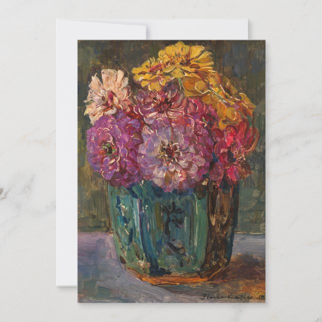 Zinnias in einem grünen Jar | Floris Verster (Vorderseite)