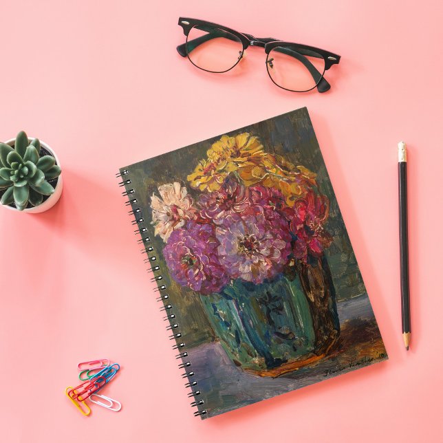 Zinnias in einem grünen Jar | Floris Verster Notizblock (Von Creator hochgeladen)