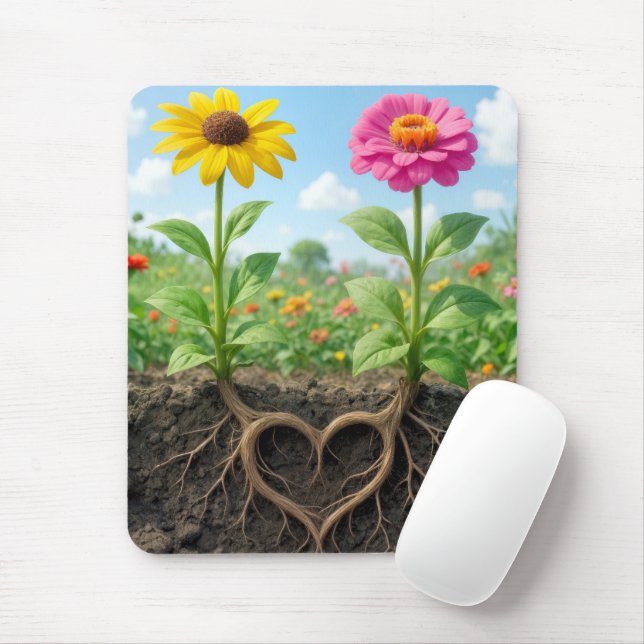 Zinnien- und Gänseblümchenblumen mit herzförmigen  Mousepad (Mit Mouse)