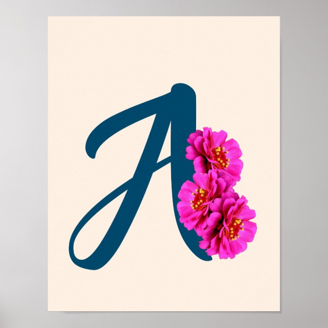 Zinnienblumen-Monogramm Initiale A Poster (Vorne)