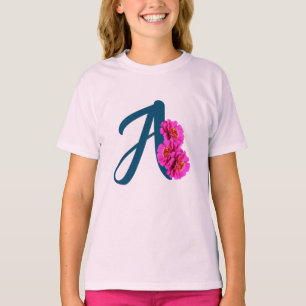 Zinnienblumen-Monogramm Initiale A T-Shirt