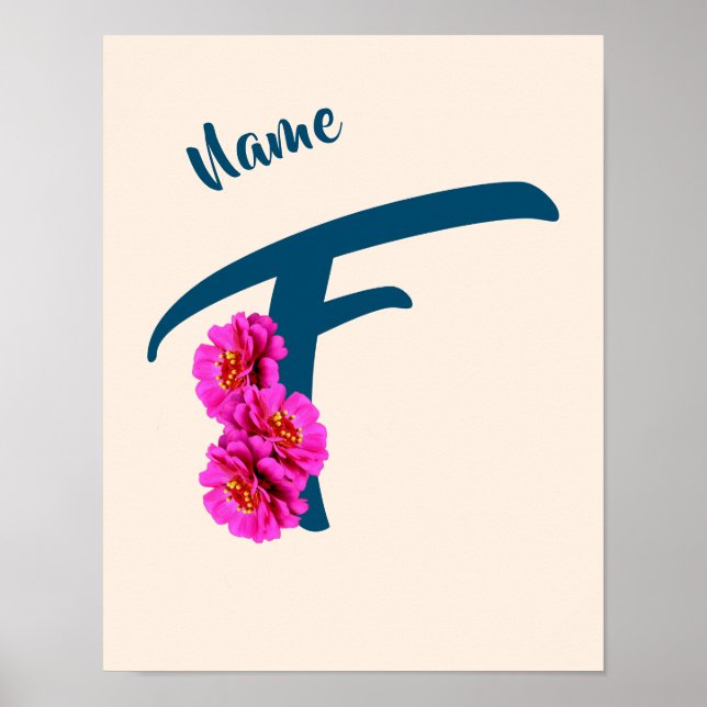 Zinnienblumen-Monogramm Initiale F Personalisiert Poster (Vorne)