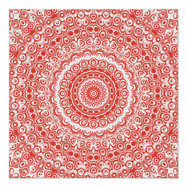 Zinnoberroter Mandala-Muster Poster (Vorderseite)