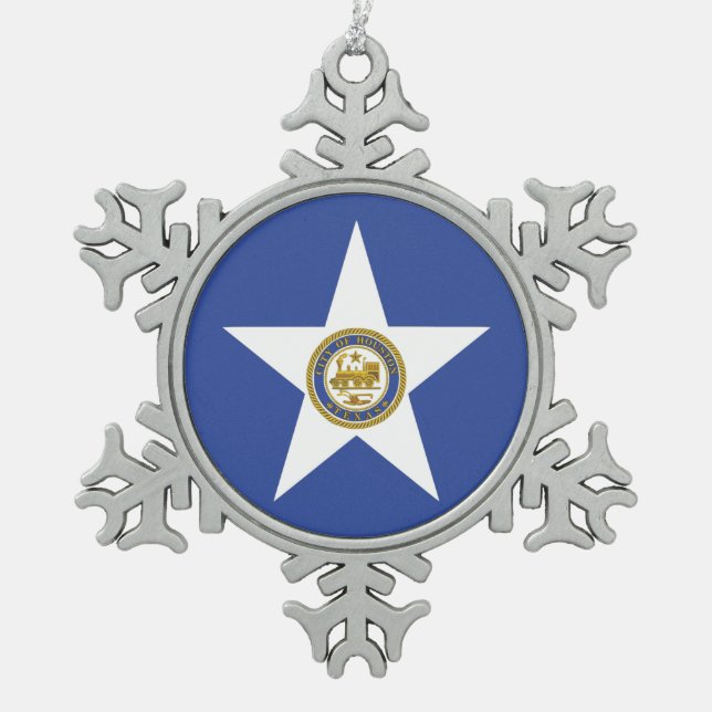 Zinnschneeflocken mit Houston Flag Schneeflocken Zinn-Ornament (Vorderseite)