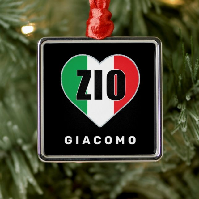 Zio Christmas Italienische Fahne Herzverzierung Ornament Aus Metall (Zio Italian Flag Heart Personalized Buon Natale Ornament)