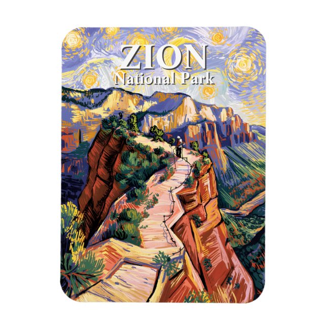Zion Angels Landing Hiking Trail Colorful Van Gogh Magnet (Vertikal)
