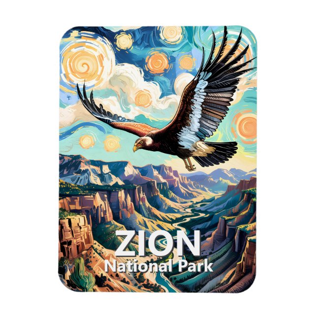 Zion Canyon Bird California Condor Vivid Van Gogh Magnet (Vertikal)