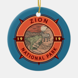 Zion National Park Bighorn Sheep Retro Kompass Keramik Ornament