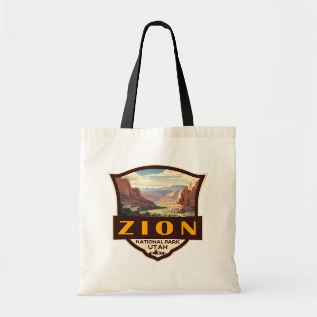 Zion National Park Illustration Retro Abzeichen Tragetasche (Vorne)