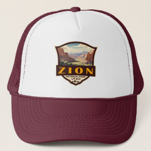 Zion National Park Illustration Retro Abzeichen Truckerkappe