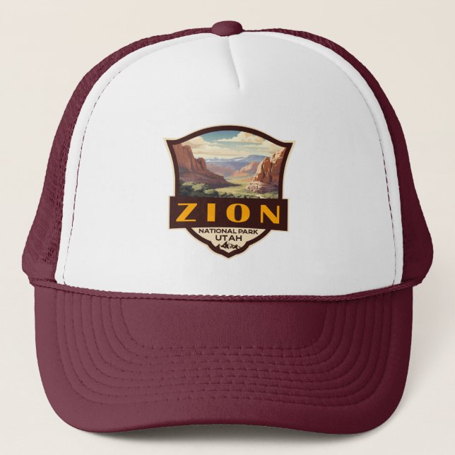 Zion National Park Illustration Retro Abzeichen Truckerkappe (Vorderseite)
