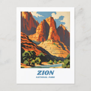 Zion National Park Illustration Retro Classic Postkarte