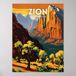 Zion National Park Illustration Retro dekorativ Poster