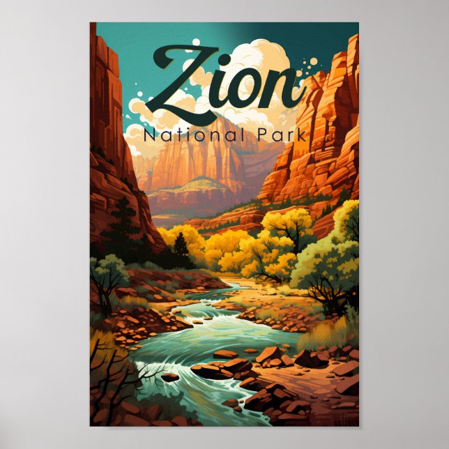Zion National Park Illustration Retro Poster (Vorne)