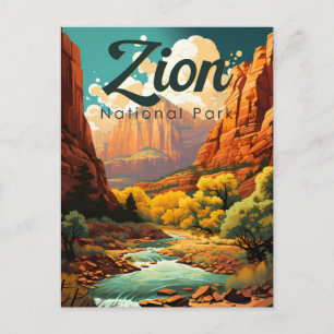 Zion National Park Illustration Retro Postkarte