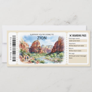 Zion National Park Reise Bordkarte Ticket Einladung