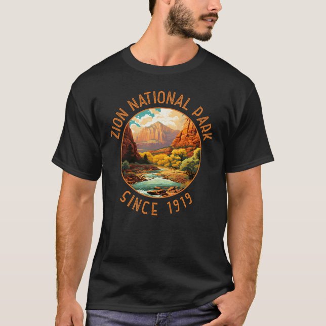 Zion National Park Retro Distressed Circle T-Shirt (Vorderseite)