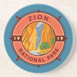 Zion National Park Retro Kompass Emblem Getränkeuntersetzer