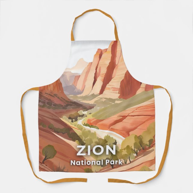 Zion National Park | Travel Watercolor Valley Schürze (Vorderseite)