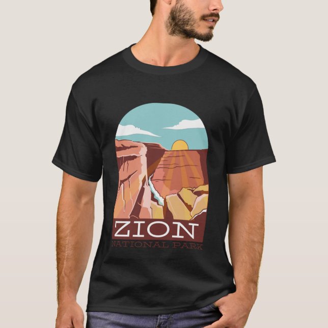 Zion National Park USA Skyline Silhouette Kontur T-Shirt (Vorderseite)