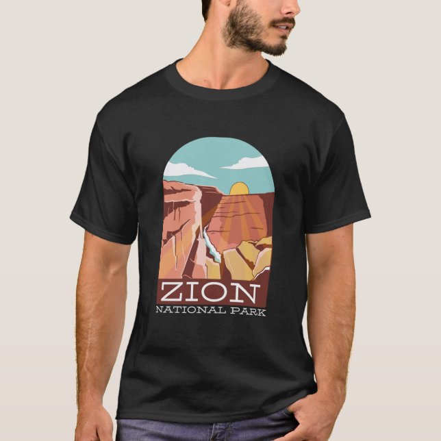 Zion National Park USA Skyline Silhouette Kontur T-Shirt (Vorderseite)
