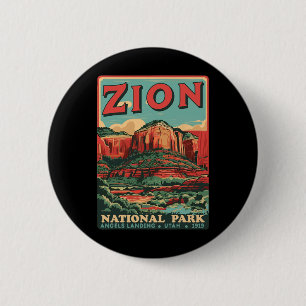 Zion National Park Utah Angels Landing Vintag Hik Button