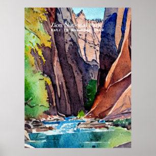 Zion National Park Utah Die Pfeile nach Wasserfarb Poster