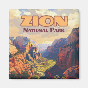 Zion National Park Utah Moab Canyon Retro Magnet